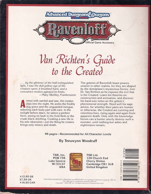 Advanced Dungeons & Dragons - Ravenloft Van Richtens Guide to the Created